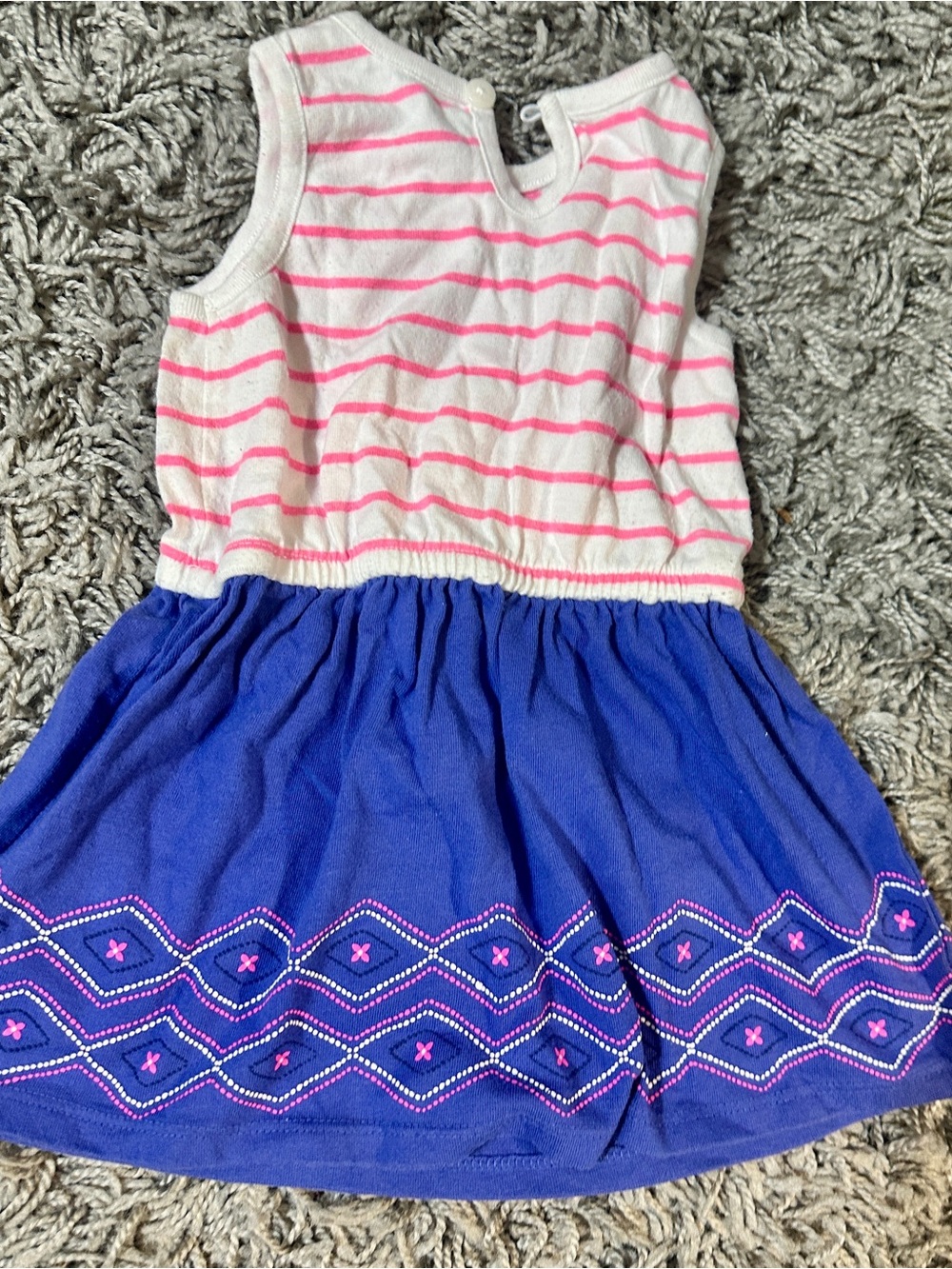 Cherokee White & Pink Striped Top with Blue Embroidered Skirt Dress